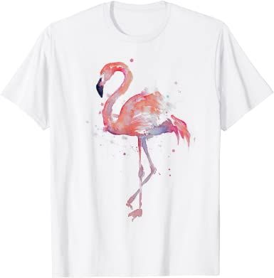 Amazon.com: Pink Flamingo Watercolor T-shirt : Clothing, Shoes & Jewelry Flamingo Watercolor, Flamingo Fashion, Pink Flamingos Birds, Tshirts Women, Bird Watercolor, Flamingo Bird, Jumpsuit For Kids, Summer Outfits Kids, Wedding Dresses For Girls