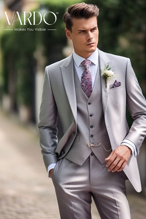 >>ORIGINAL ARTWORK AND CONTENT, PLEASE DO NOT COPY<< Light grey three piece tuxedo wedding suits for men - bespoke wedding suit - formal fashion suit- groomsmen suits Experience unmatched sophistication with our Men's Light Grey Three-Piece Suit. Tailored for the modern man seeking versatility and style, this suit embodies the essence of both business professionalism and celebratory panache. The light grey hue showcases a contemporary flair, ensuring you're the focus in every room. Quality meets design, giving you the confidence to conquer any occasion. Features: Modern tailored fit Versatile for both formal and casual settings Premium fabric for utmost comfort Elevate your wardrobe, make your mark.  #DapperLook #GreySuitElegance #MensFashionForward #TimelessTrend #BusinessReady #Celebrate Retro Wedding Suit, Light Grey Suit Men Wedding, Light Gray Groomsmen Suits, Grey Tuxedo Wedding, Dark Navy Blue Suit, Suit Groomsmen, Tuxedo Wedding Suit, Mens 3 Piece Suits, Groomsmen Grey