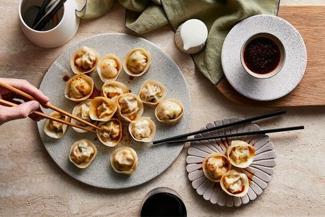 Korean vegetarian dumplings (mandu) recipe - Recipes - delicious.com.au Asian Food Party, Mandu Recipe, Korean Zucchini, Easy Weekend Dinners, Korean Dumpling, Vegetarian Dumplings, Korean Vegetarian, Vegetarian Dumpling, Making Dumplings