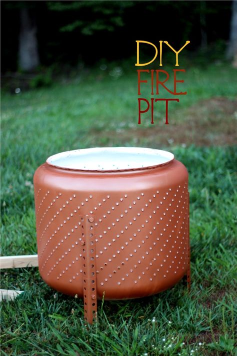 Reuse for yard: Grab an old washing machine drum before it hits the landfill. Convert it to a portable firepit as suggested in the photo.OR..I see it as a planter. Krylon has this color of spray paint. Ivia The Flourishing Abode Diy Metal Fire Pit, Diy Fire Pit Ideas, Washer Drum, Portable Fire Pit, Old Washing Machine, Fire Pit Materials, Washing Machine Drum, Metal Fire Pit, Fire Pit Furniture