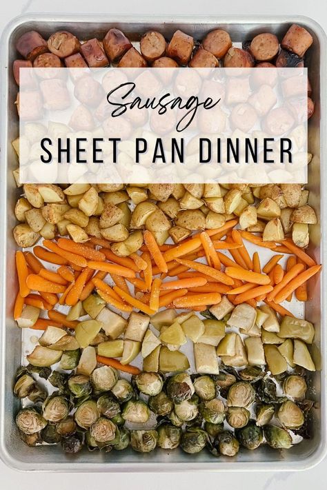 This one-pan meal combines sausage, potatoes, brussels sprouts, apples, and carrots — all roasted to perfection. You only need one pan, you can prep beforehand, everything cooks simultaneously, and clean-up is easy – the perfect recipe for busy weeknights! Fall Sausage Sheet Pan, Chicken Sausage Sheet Pan Dinner, Laundry Stripping Recipe, Chicken Sausage Sheet Pan, Sausage Sheet Pan Dinner, Sheet Pan Sausage And Veggies, Sausage Sheet Pan, Andouille Sausage Recipes, Laundry Stripping