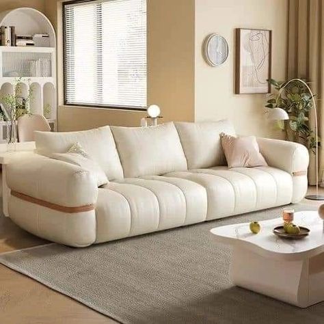 Cream leather sectional