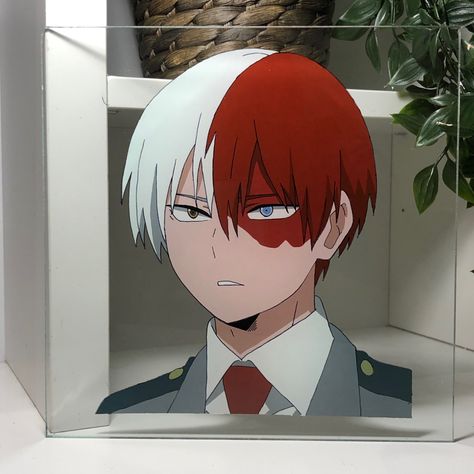 Todoroki Glass Painting, Glass Painting Designs Anime, Glass Paintings Anime, Glass Art Anime, Todoroki Painting, Glass Painting Aesthetic, Anime Glass Painting, Glass Art Painting, Bedroom Art Painting