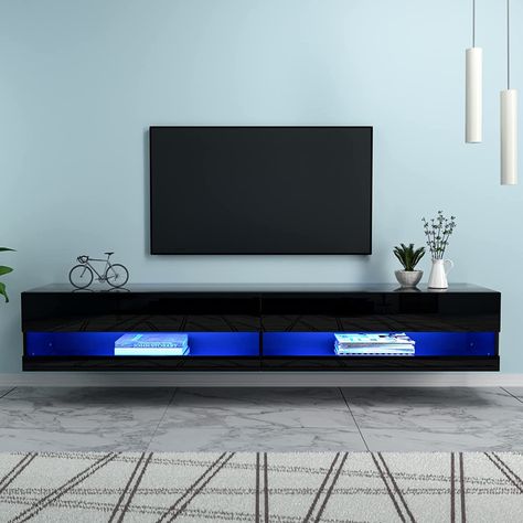 Amazon.com: Floating TV Stand for TVs Up to 85 inch, 70 inch Wall Mounted Haning TV Stand with LED Lights, High Glossy Floating Entertainment Centre Hanging Media Console Shelf, Modern Under TV Floating TV Shelf : Home & Kitchen Floating Tv Shelf, Tv Stand With Led Lights, Floating Entertainment Center, Under Tv, Console Shelf, Shelf Modern, Floating Tv Stand, Tv Shelf, Floating Tv