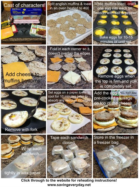 Egg Mcmuffin, Freezable Meals, Freezer Meal Planning, Frozen Breakfast, Freezer Meal Prep, Egg Cheese, Freezer Breakfast, Sausage And Egg, Freezer Cooking