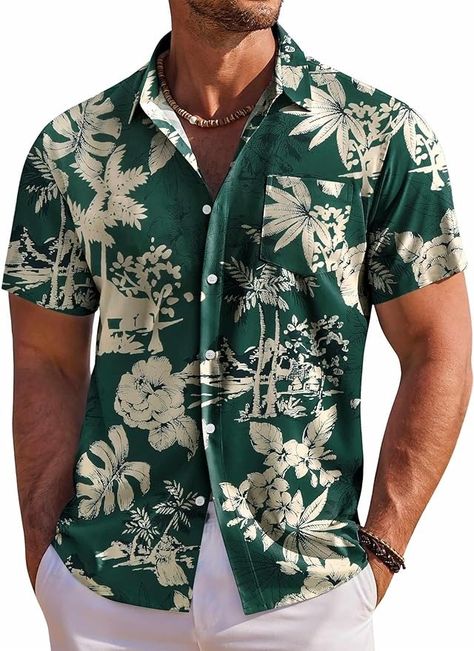 Amazon.com: COOFANDY Men's Short Sleeve Hawaiian Shirts for Men Casual Button Down Shrts Summer Beach Shirts, Green - Palm Tree, 3X-Large : Clothing, Shoes & Jewelry Mens Beach Shirts, Floral Long Sleeve Shirt, Clothing Summer, Mens Short Sleeve Shirt, Beach Shirt, Mens Hawaiian Shirts, Mens Green, Hawaiian Shirts, Printed Sleeves