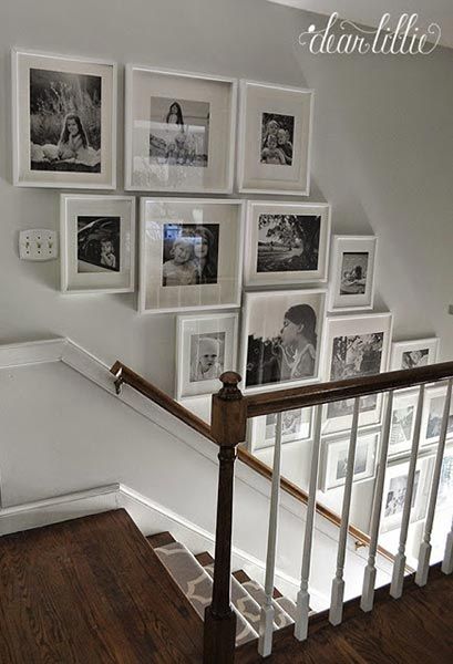 Are you looking to create a gallery wall in your space? Transform your empty wall into a work of art and tell a story with these picture hanging ideas. Banister Lighting, Stairway Banister, Stairways Ideas, Led Staircase, Staircase Kitchen, Stairway Gallery, Stairway Ideas, Stair Walls, Gallery Wall Staircase