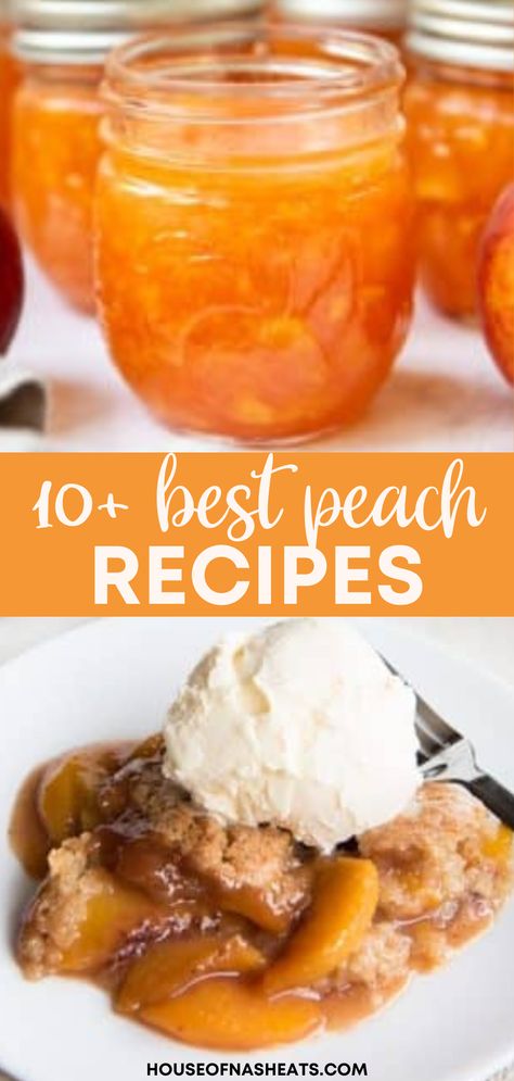 If you crave juicy, fresh peaches and you can't eat them fast enough, then these recipes will be perfect for you! Everything from peach ice cream to fresh pie. This list of the best peach recipes are all tried and true and always delicious. | best peach recipes desserts | top peach recipes | homemade peach recipes | what to make with peaches | what can I make with peaches | what can you make with peaches Recipes For Overripe Peaches, Leftover Peach Recipes, What To Do With Leftover Peaches, Peach Truck Recipes, Recipes With White Peaches, Ideas For Fresh Peaches, What To Do With Ripe Peaches, What To Do With Lots Of Peaches, How To Use Up Peaches