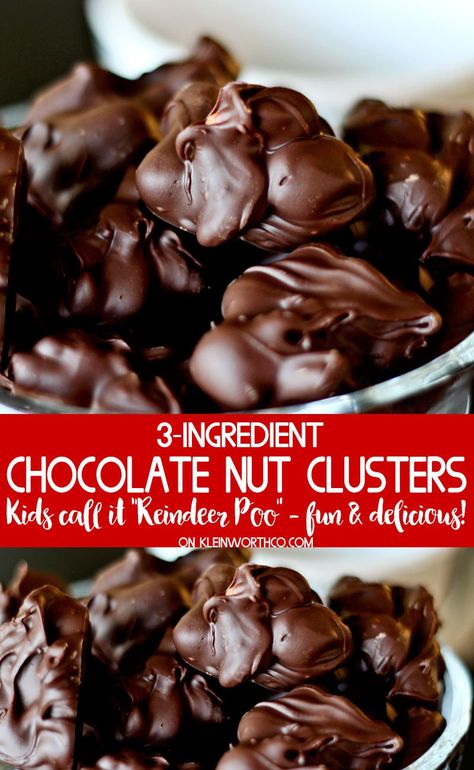 Slivered Almonds Recipes, Chocolate Nut Clusters, Nut Cluster Recipe, Chocolate Nuts Clusters, Nobake Dessert, Almonds Chocolate, Dessert Thanksgiving, Holiday Candy Recipes, Reindeer Poop