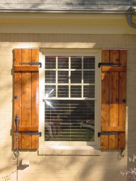 Cedar Shutters on Pinterest | Shutters, Exterior Shutters and ... Exterior Shutter Colors, Window Shutters Exterior, Outdoor Shutters, Rustic Shutters, Cedar Shutters, White Exterior Houses, Shutter Designs, House Shutters, Diy Rustic Home