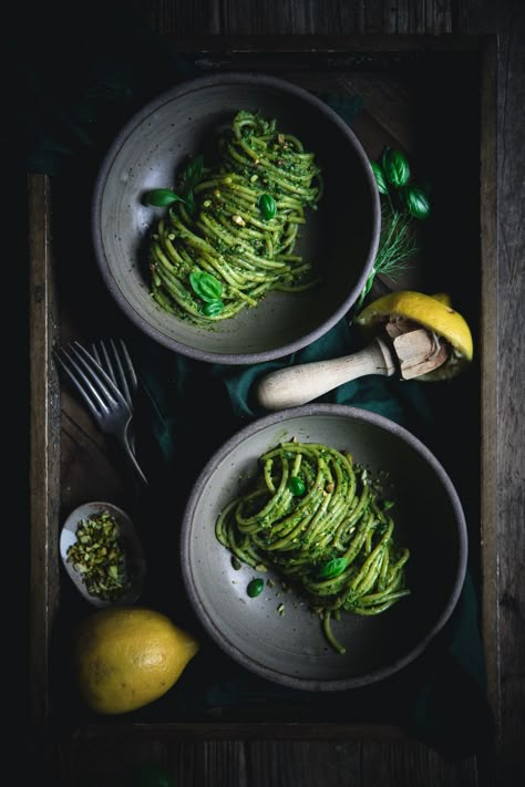 Lemon Bucatini, Pesto Bucatini, Shelled Pistachios, Fennel Fronds, Parsley Leaves, Lemon Pesto, Italian Parsley, Barilla Pasta, Pistachio Pesto