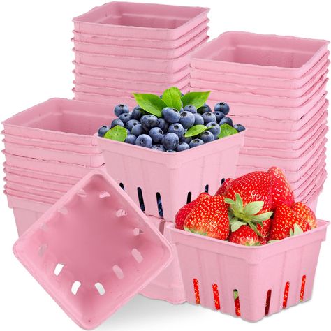 PRICES MAY VARY. Enough to Meet Your Needs: the package contains 150 pieces of pink molded pulp fiber berry baskets, enough quantity can meet your different using and sharing demands, ideal for farmer's markets, grocery stores, and roadside stores to display their fruit and vegetable Proper Size: pulp fiber strawberry containers are about 4.3 x 4.3 x 3 inches/ 11 x 11 x 7.5 cm, which can hold up to 1 pint (16 oz), paper fruit crates are applicable for holding small berries like blackberries, ras 1st Birthday Foods, Strawberries In Containers, Paper Fruit, Farmer Market, Fruit Birthday, Birthday Basket, Strawberry Baby, 1st Birthday Party Decorations