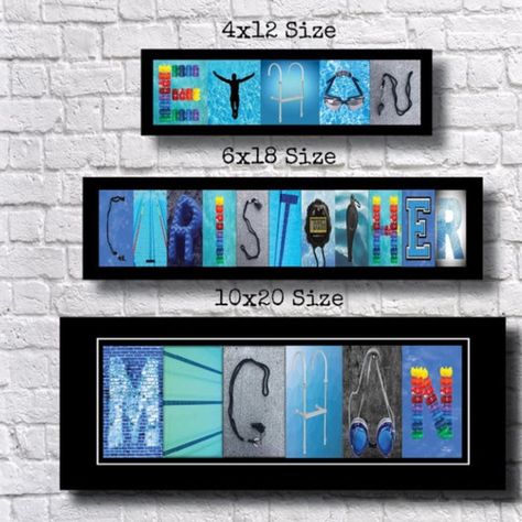 Swimming Decorations Ideas, Swimming Locker Decorations, Senior Swim Gifts, Family Wall Sign, Cheer Signs, Harley Davidson Gifts, Scrabble Wall Art, Scrabble Wall, Custom Yard Signs