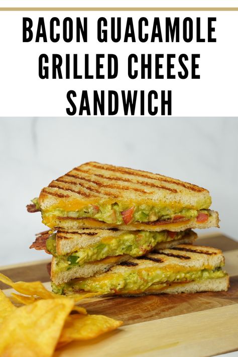 This buttery and toasty grilled cheese sandwich stuff with creamy guacamole, crispy bacon, and melted cheese is super easy to make and so good! Bacon Cheese Quesadilla, Mexican Grilled Cheese Sandwich, Turkey Bacon Grilled Cheese, Guacamole Grilled Cheese Sandwich, Bacon Guacamole Grilled Cheese, Bacon Guacamole Grilled Cheese Sandwich, Guacamole Grilled Cheese, Chips And Guacamole, Creamy Guacamole