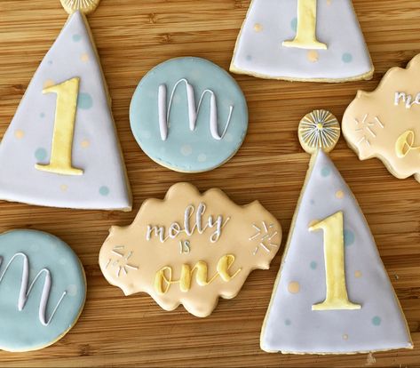 Party Hat Cookies, First Birthday Cookies, Hat Cookies, Birthday Cookies, Party Hat, Baby Birthday, Party Hats, First Birthday, Olympia