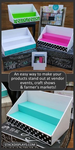 There really is an easier way to set up your products on your vendor table at craft shows and vendor events! Yard Sale Display, Craft Table Display, Stack Displays, Craft Fair Booth Display, Vendor Table, Craft Show Booths, Craft Market Display, Vendor Displays, Craft Fairs Booth