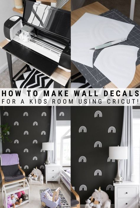 AD: Learn how to make modern DIY wall decals using your Cricut machine! These Scandi-inspired rainbow wall stickers give the perfect touch to a kids room! Large Vinyl Wall Decals Cricut, Wall Decals Using Cricut, Cricut Wall Stickers, Playroom Vinyl Wall Decals, Playroom Cricut Ideas, Diy Wall Art Cricut, Diy Wall Decals Cricut, Diy Vinyl Wall Decals, Modern Cricut Projects