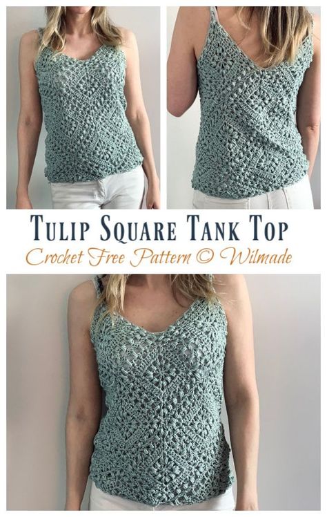 Tulip Square Tank Tops Crochet Free Patterns Crochet Lace Tank Top Free Pattern, Cotton Crochet Sweater, Crocheted Tank Tops, Crochet Spirals, Knitting Gadgets, Crochet Tank Top Free, Crochet Tank Tops, Crochet Women, Crochet Top Outfit