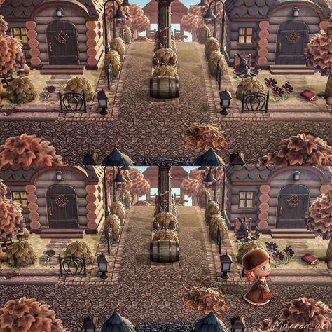 Neighborhood Acnh, Dark Maximalist, Island Town, Animal Crossing Guide, Animal Crossing Wild World, Island Theme, Spooky Town, Acnh Inspo, Stone Path