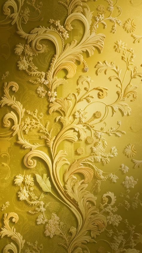 Immerse yourself in the delicate, vintage-inspired beauty of this yellow wallpaper background. Featuring intricate, swirling patterns reminiscent of ornate Victorian designs, the wallpaper showcases subtle floral motifs intertwined throughout. This luxurious creation subtly incorporates elements of damask and baroque styles, adding a profound sense of depth and elegance. Soft, varying shades of yellow—from pale daffodil to rich gold—exude warmth and sophistication, evoking a sense of timeless beauty and grandeur. Perfect for a historically rich setting, this detailed yet harmonious pattern promises to be a visually captivating addition to any space. Baroque Wallpaper Iphone, Baroque Aesthetic, Victorian Wallpaper, Victorian Design, Vintage Elegance, Yellow Wallpaper, The Wallpaper, Baroque Fashion, Swirl Pattern