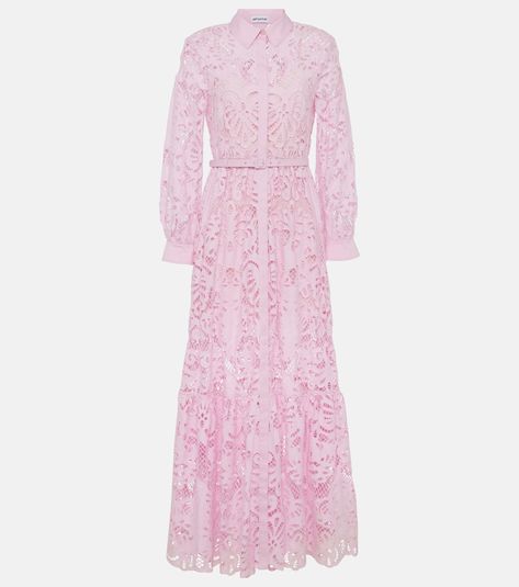 Build Wardrobe, Self Portrait Clothing, Lace Shirt Dress, Pink Embroidery, Self Portrait Dress, Dress Silhouette, Lace Shirt, Gym Wear, College Outfits