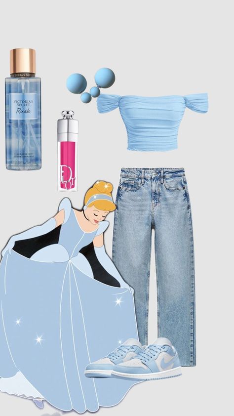 Cendrillon 🩵 #cinderella #disney Cinderella Outfits For Disney, Cinderella Aesthetic Outfit, Modern Cinderella Outfit, Cinderella Disney Outfit, Cinderella Outfit Ideas, Cinderella Disneybound, Modern Day Cinderella, Cinderella Halloween Costume, Cruise Fits