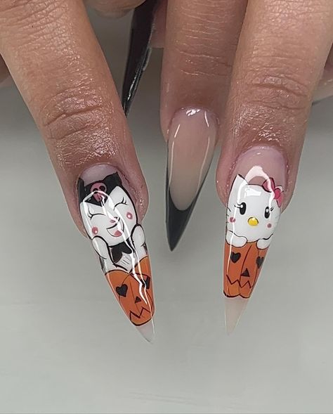 sanrio halloween sets 🕷️✨🫶🏻 - - using : @apresnailofficial “mischief madness “ @vbeautypure classic nude & #18 powder @melodysusie_official 474 white polish 🤍 - - - #nails #nailsofinstagram #spookysets #exploremore #nailsofinstagram #explorepage #exploremore ##montebellonailtech #eastlosangeles #montebellonails #nailsnailsnails #nailquotes #nails2inspire #nailsofinstagram #blingnails #naildesign #valentinobeautypure #acrylicnaildesign #nailsnailsnails #explorepage #323 #explorepage #bestna... Sanrio Halloween, Nail Quotes, East Los Angeles, White Polish, Bling Nails, Acrylic Nail Designs, Nail Tech, Nail Designs, Pure Products