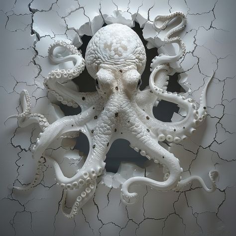 Kraken Sculpture, Octopus Photos, Octopus Hat, Octopus Sculpture, White Aesthetics, Octopus Tattoos, Painting Reference, Ceramic Art Sculpture, Deep Sea Creatures