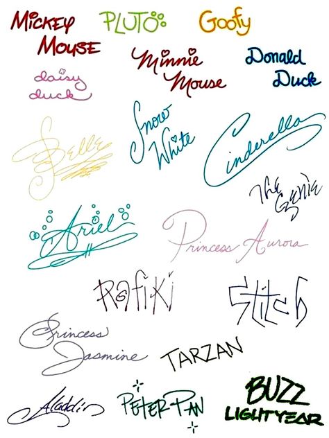 YOUR PINTEREST HAS NOW BEEN SIGNED BY DISNEY!! Character Signatures, Disney Signatures, Disney Amor, Dunia Disney, Disney Parque, 디즈니 캐릭터, Images Disney, Disneyland California, Arte Disney