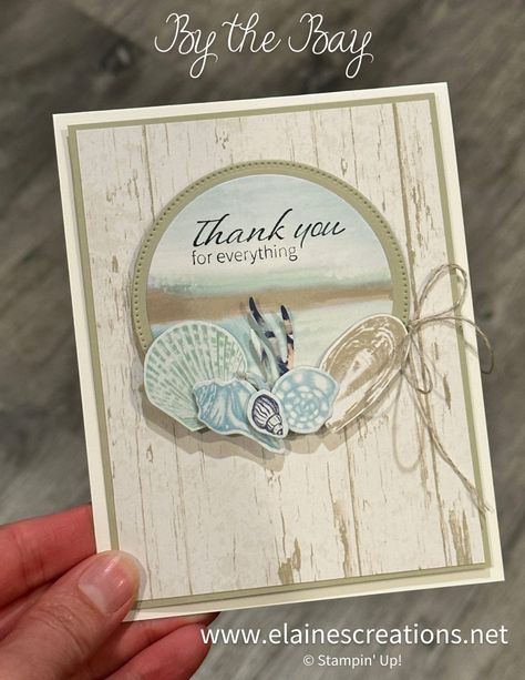 Seaside Bay Thank You Card | Elaine's Creations Independent Stampin' Up! Demonstrator Stampinup Seaside Bay, Stampin Up Seaside Bay Cards, Seaside Bay Stampin Up Cards, Stampin Up Seaside Bay, Beach Themed Cards, Seashell Cards, Seaside Bay, Sea Cards, Men Cards