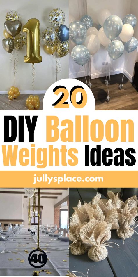 Balloon Weights Ideas Balloon Holder Diy, Table Centerpieces With Balloons, Decorating With Helium Balloons, Balloon Filled Ceiling, Weighted Balloon Decorations, Balloon Table Decoration, Centerpiece Balloon, 90 Th Birthday Party Ideas Centerpieces, Balloon Weight Ideas