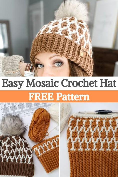 Mosaic Hat Pattern, Mosaic Crochet Hat Pattern, Overlay Crochet Free Pattern, Crochet Hat Mosaic, Mosaic Crochet Beanie Pattern, Mosaic Beanie Crochet, Crochet Mosaic Hat, Mosaic Beanie Pattern, Mosaic Crochet Beanie