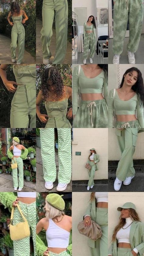 Coordinates Outfits Aesthetic, Color Theme Outfits, Colourful Aesthetic Outfit, Coordinates Outfits For Women, Green Combo Outfit, Colour Combinations Clothes For Women, Fashion Shorts Outfits, Colour Coordinated Outfits, Outfits Verdes