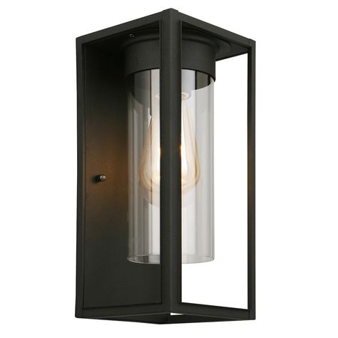 EGLO Walker Hill 1-Light Matte Black Outdoor Wall Mount Lantern-203031A - The Home Depot Wall Mount Lantern, Modern Outdoor Wall Lighting, Black Outdoor Wall Lights, Outdoor Hanging Lanterns, Glass Wall Lights, Outdoor Sconces, Outdoor Wall Lantern, Wall Lantern, Exterior Decor