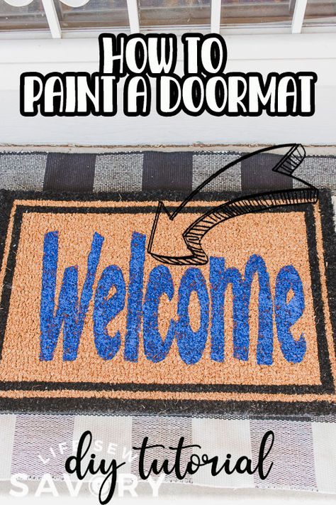 How To Paint A Doormat Diy, Painted Porch Rugs Diy, How To Paint A Rug Porch, Front Porch Mats Doormats Diy, Painting An Outdoor Rug, Diy Outdoor Rug How To Make, How To Paint A Rug Diy, Paint Welcome Mat Diy, Painting A Rug Diy