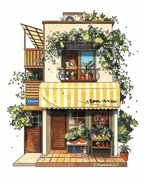 The Most Charming Facades Created Digitally By Artist Angela Hao ポップアート ポスター, Japan Illustration, Rumah Minecraft, Building Drawing, Watercolor Architecture, Building Illustration, Casas The Sims 4, Sims House Design, Google Street View