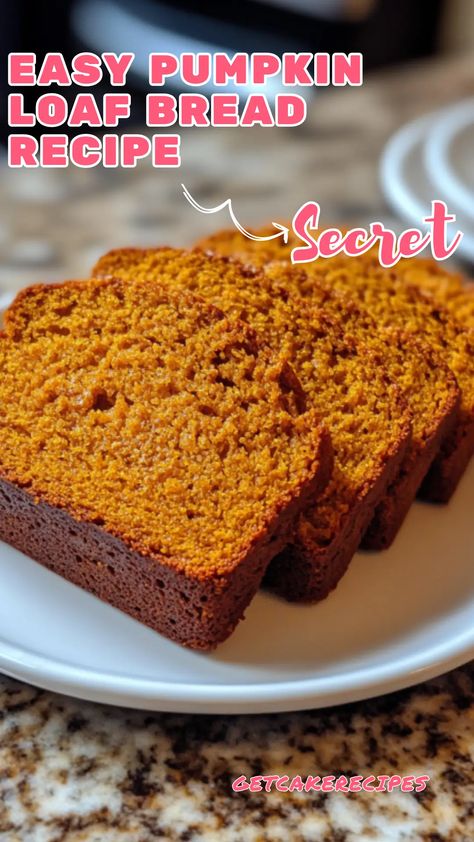 Easy Pumpkin Loaf Bread Recipe | getcakerecipes Moist Pumpkin Loaf Recipe, Best Pumpkin Loaf, Pumpkin Orange Bread, Mini Loaf Pumpkin Bread, Simple Pumpkin Bread Recipe, Pumpkin Bread Easy 2 Ingredients, Libbys Pumpkin Bread Recipe, Pumpkin Spice Loaf Recipe, Pumpkin Loaf Bread