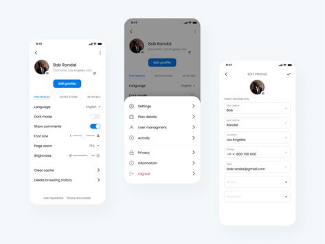 Social media app - settings by Artur K on Dribbble Settings Ui Design Mobile App, Profile Ui, Profile App, Ux Inspiration, Medium App, App Layout, Web Project, App Ui Design, Settings App