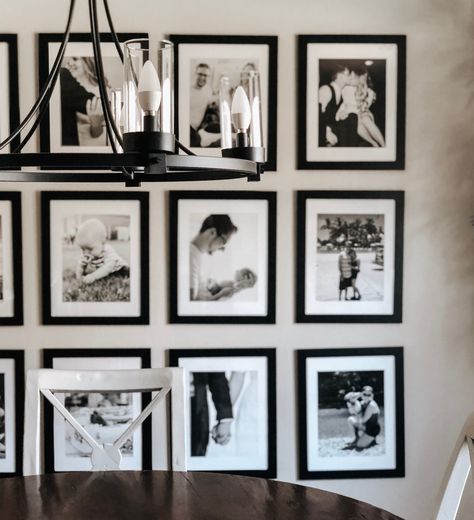 Gallery Wall Black Frames, Photo Gallery Wall Layout, Wedding Gallery Wall, Dining Room Gallery Wall, Room Gallery Wall, Family Gallery Wall, Classic Wall Decor, Gallery Wall Layout, Family Photo Wall