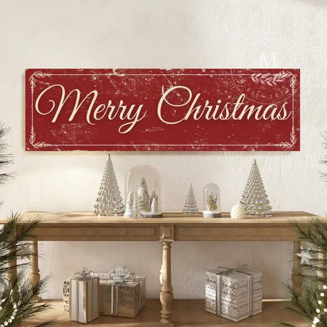 Metal Merry Christmas Sign, Red Farmhouse Christmas Decor, Antique Metal Sign - Made in the USA - Ships free! Christmas Porch Signs, Porch Decor Christmas, Red Farmhouse, Wall Decor Christmas, Christmas Porch Decor, Merry Christmas Sign, Christmas Porch, Farmhouse Christmas Decor, Christmas Sign