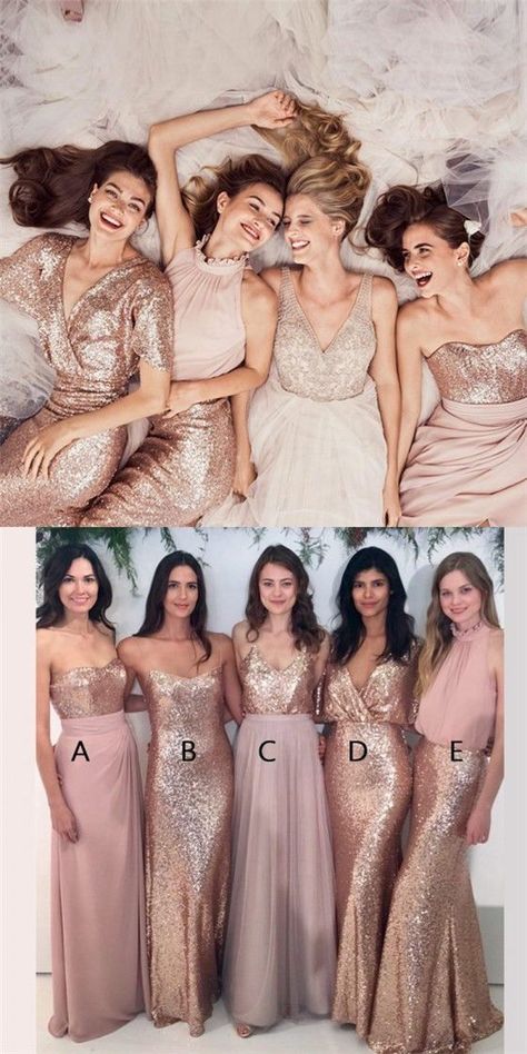 Mismatched Sweetheart Blush Pink Chiffon Bridesmaid Dresses with Sequins, QB0158 #bridesmaiddresses #bridesmaids #bridesmaid #bridesmaiddresses #longbridesmaiddresses #wedding Rose Gold Bridesmaid Dress Long, Pink Chiffon Bridesmaid Dresses, Long Gold Bridesmaid Dresses, Different Bridesmaid Dresses, Rose Gold Bridesmaid Dress, Blush Pink Bridesmaids, Blush Pink Bridesmaid Dresses, Bridesmaid Dresses 2018, Rose Gold Bridesmaid