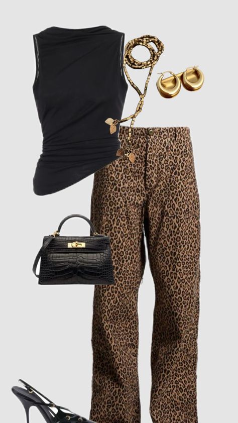 Print Jeans Outfit, Leopard Pants Outfit, Leopard Print Outfit, Outfit Shuffles, Printed Pants Outfits, Leopard Print Outfits, Animal Print Jeans, Animal Print Pants, Animal Print Outfits