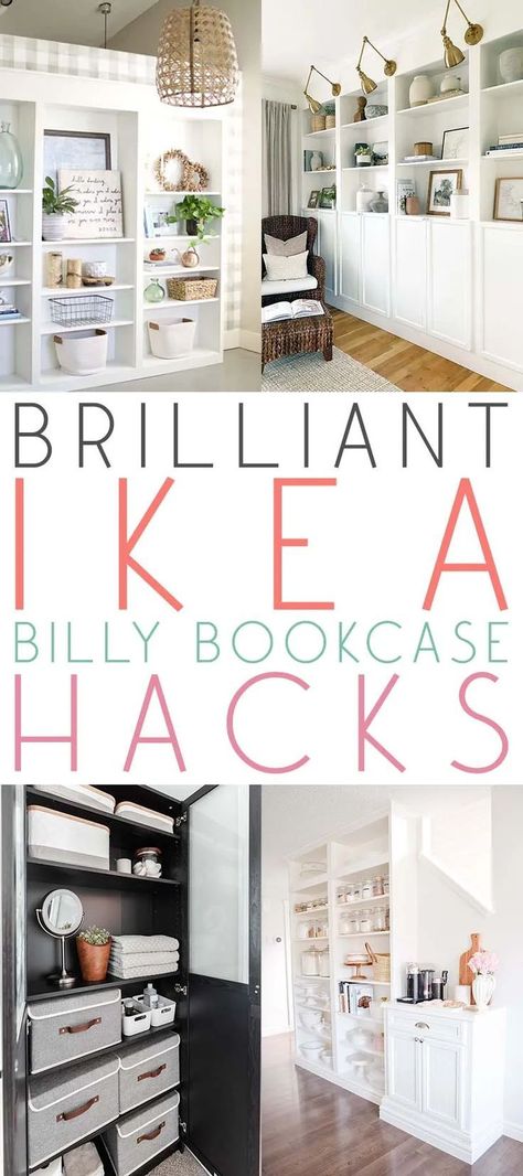 Brilliant IKEA Billy Bookcase Hacks that will inspire you to create your own Library, Reading Nook, Closet Space and so much more. Come and explore all the different creations that are possible when you get the right combination of these bookshelves for your needs. You can literally customize a piece that would cost 1000’s and 1000’s in the store. You can paint these beauties… paint, stencil or even wallpaper the backs for extra pop ... #IKEAhacks #IKEA #IKEABillyBo Billy Bookcase Combination, Library Reading Nook, Quilting Storage, Reading Nook Closet, Bookcase Closet, Kitchen Bookshelf, Billy Oxberg, Billy Bookcase Hack, Ikea Billy Bookcase Hack