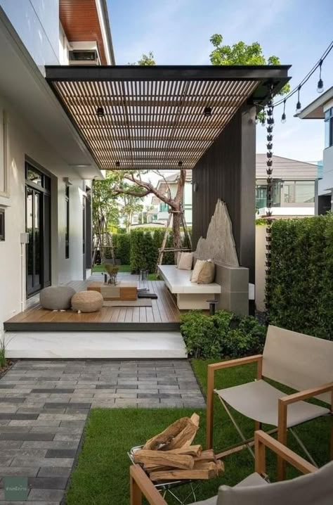 Modern Bungalow Exterior, Terrace Decor, Terrace Garden Design, Modern Small House Design, Courtyard Design, Cozy Patio, Backyard Pool Designs, Terrace Design, House Outside Design