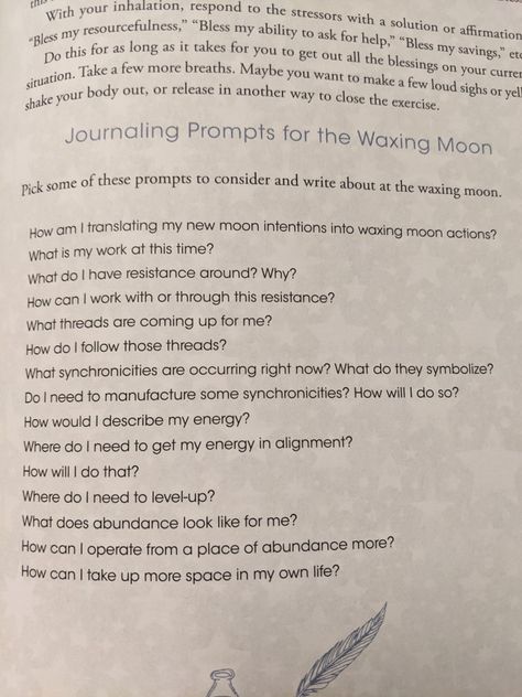 Lunar Witch, Waxing Moon, Journal Questions, Zodiac Journal, Daily Journal Prompts, Moon Journal, Spiritual Journals, Moon Calendar, Journaling Prompts