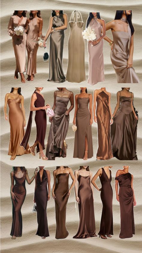 Mocha Bridesmaid Dresses, Beige Bridesmaids, Brown Bridesmaid Dresses, Neutral Bridesmaid Dresses, Dress Code Wedding, Bridesmaid Colors, Brown Wedding, Guest Attire, Neutral Wedding