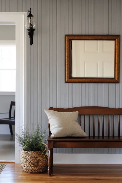 "Add texture and charm with a DIY Beadboard Accent Wall! 🛠️🎨 Perfect for creating a cozy, cottage-inspired look. 🌟✨ #DIYAccentWall #BeadboardInspo #HomeProjects" Accent Beadboard Wall, Bead Board Walls And Ceiling, Beadboard Accent Wall Living Room, Beadboard Living Room Ideas, Kids Room Beadboard, White Beadboard Living Room, Living Room Beadboard Walls, Beadboard Half Wall Kitchen, Beadboard Half Wall Living Room