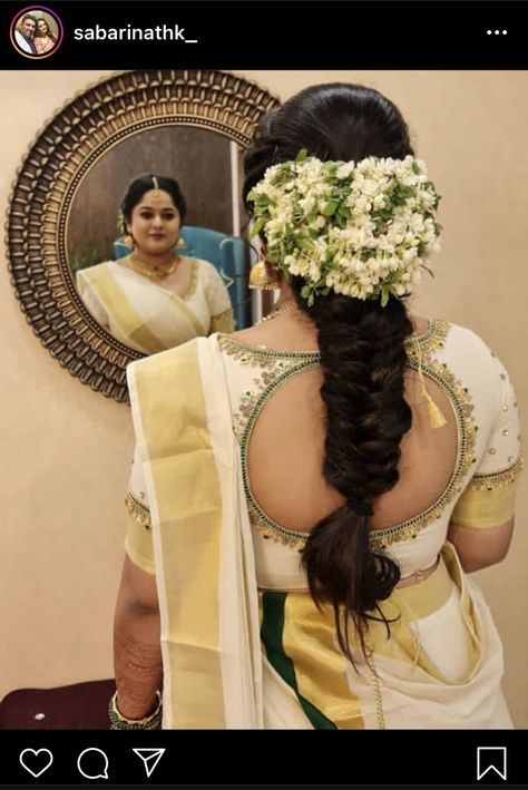 Hindu Bridal Hairstyles Kerala, Kerala Bride Hairstyles, South Indian Wedding Hairstyles, Reception Hairstyles, Bridal Hairstyle Indian Wedding, Hair Style On Saree, Indian Bride Makeup, Saree Hairstyles, Kerala Bride