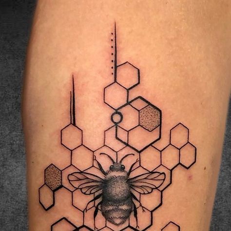 Back Of Forearm Tattoo, Bumble Bee Tattoo, Bee Tattoo, Dot Work Tattoo, Forearm Tattoo, Geometric Background, Arm Tattoo, Ink Tattoo, Blackwork