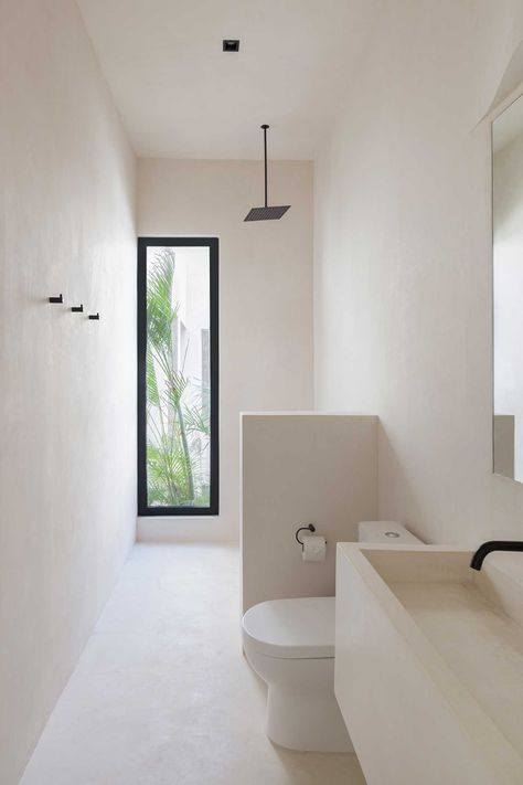 Escape to Mexico to Minimalist Luxury at Villa Tulum Architecture Research, Country Villa, Minimalist Bathroom Design, Narrow Bathroom, Interior Minimalista, Bathroom Inspiration Decor, Minimalist Bathroom, House Bathroom, House Renovation